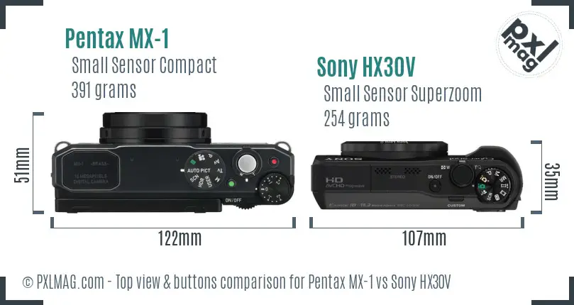 Pentax MX-1 vs Sony HX30V top view buttons comparison