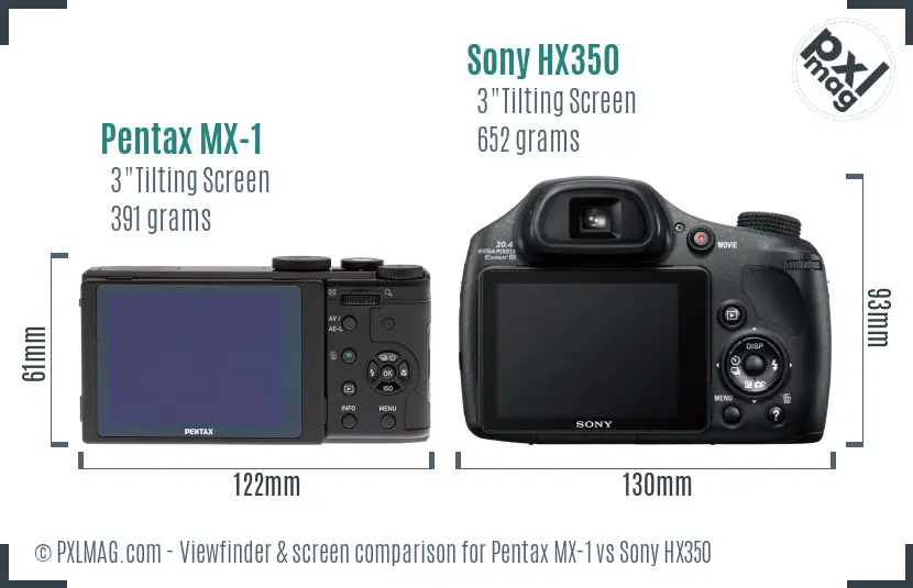 Pentax MX-1 vs Sony HX350 Screen and Viewfinder comparison