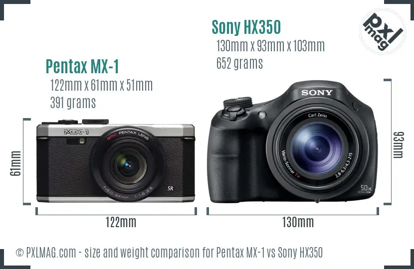 Pentax MX-1 vs Sony HX350 size comparison Pentax MX-1 vs Sony HX350 size comparison