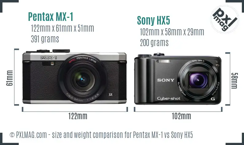 Pentax MX-1 vs Sony HX5 size comparison