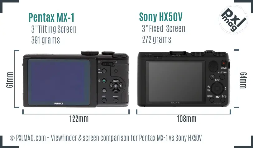 Pentax MX-1 vs Sony HX50V Screen and Viewfinder comparison