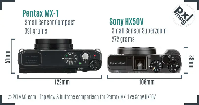 Pentax MX-1 vs Sony HX50V top view buttons comparison