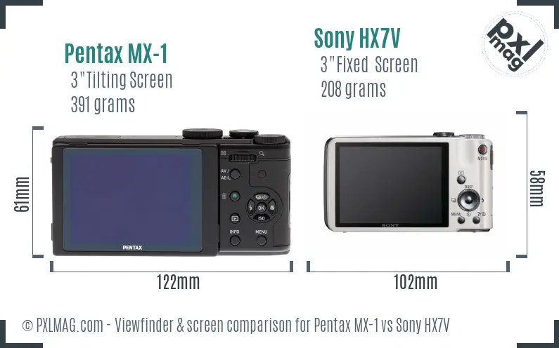 Pentax MX-1 vs Sony HX7V Screen and Viewfinder comparison