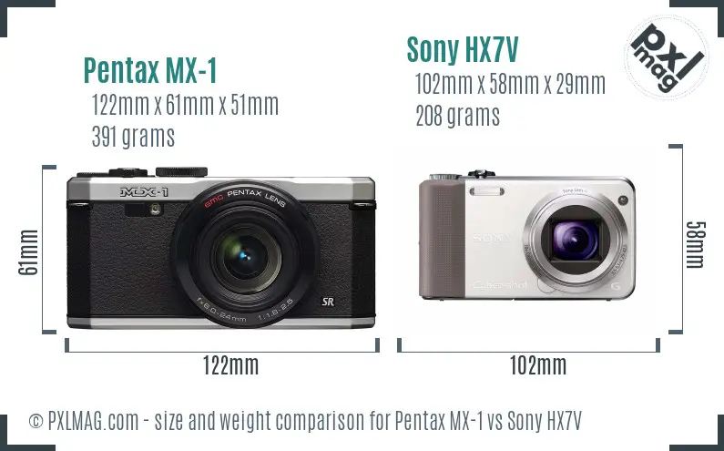 Pentax MX-1 vs Sony HX7V size comparison