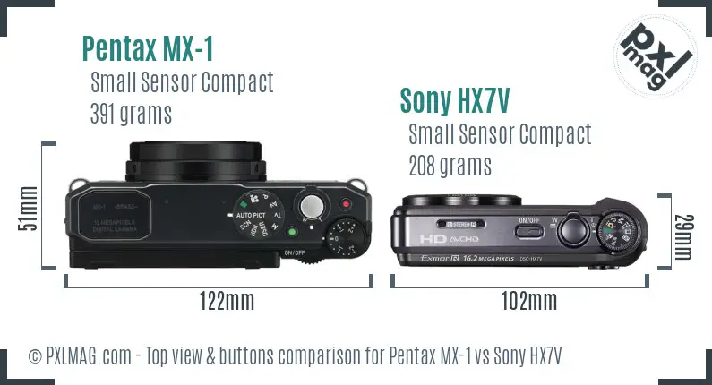 Pentax MX-1 vs Sony HX7V top view buttons comparison