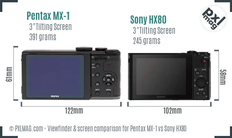 Pentax MX-1 vs Sony HX80 Screen and Viewfinder comparison