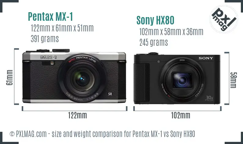 Pentax MX-1 vs Sony HX80 size comparison