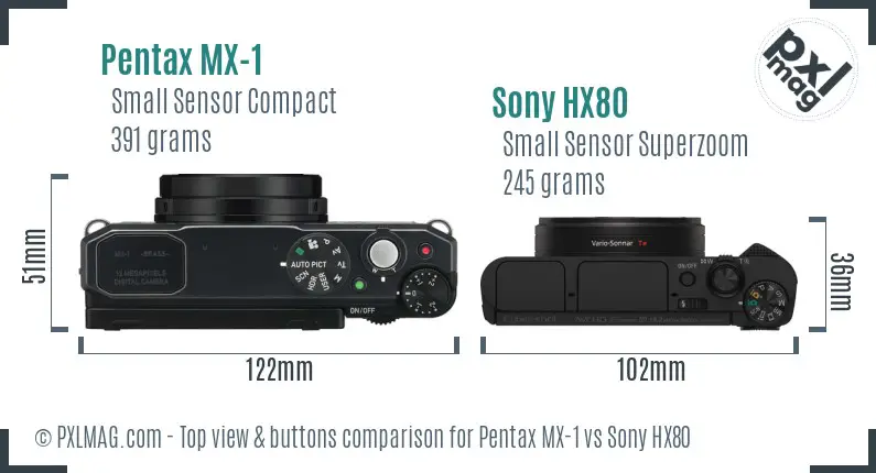 Pentax MX-1 vs Sony HX80 top view buttons comparison