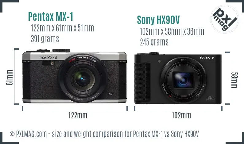 Pentax MX-1 vs Sony HX90V size comparison