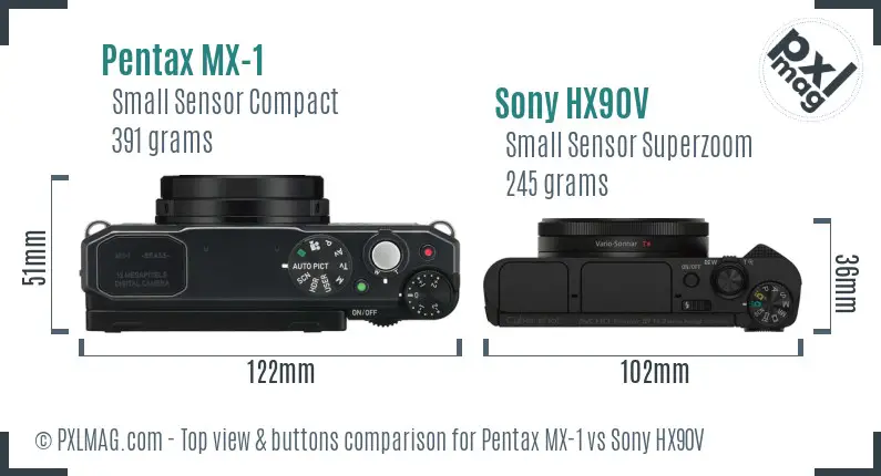 Pentax MX-1 vs Sony HX90V top view buttons comparison