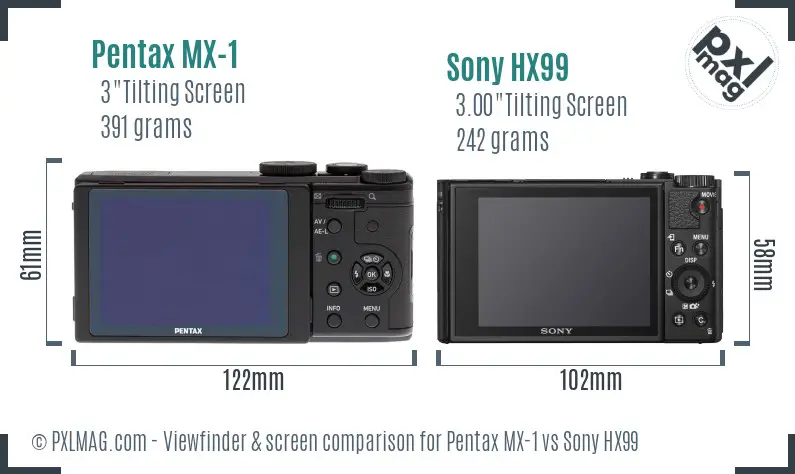 Pentax MX-1 vs Sony HX99 Screen and Viewfinder comparison
