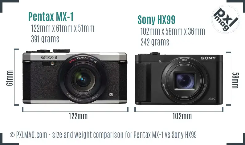 Pentax MX-1 vs Sony HX99 size comparison