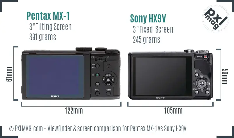 Pentax MX-1 vs Sony HX9V Screen and Viewfinder comparison