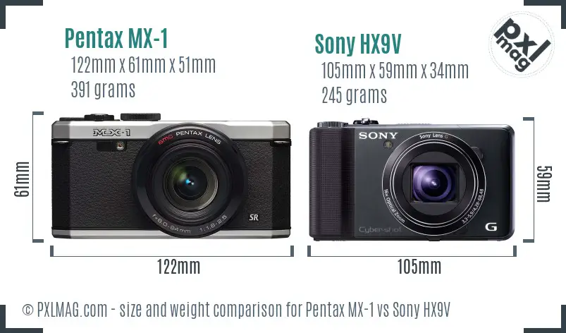 Pentax MX-1 vs Sony HX9V size comparison