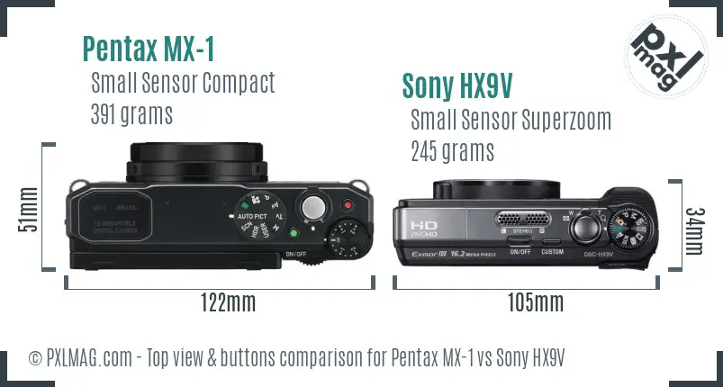 Pentax MX-1 vs Sony HX9V top view buttons comparison