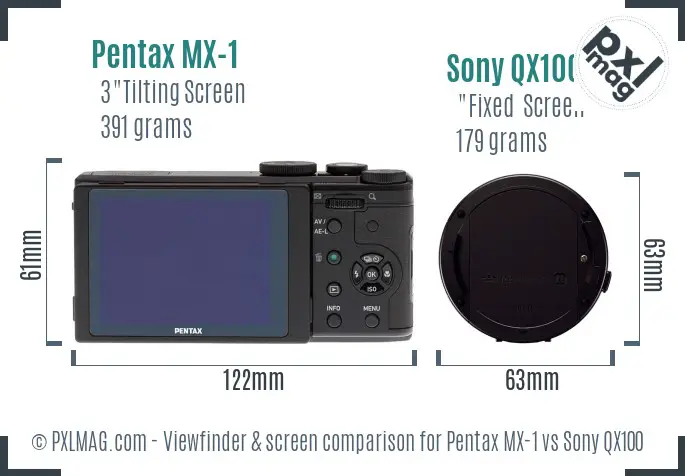 Pentax MX-1 vs Sony QX100 Screen and Viewfinder comparison