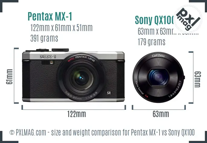 Pentax MX-1 vs Sony QX100 size comparison