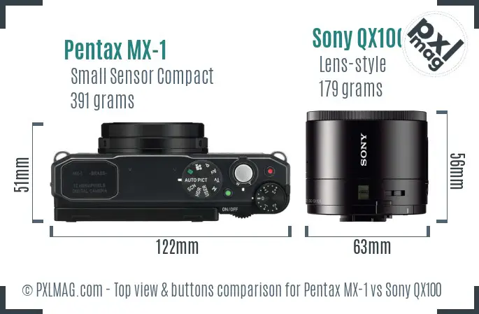 Pentax MX-1 vs Sony QX100 top view buttons comparison
