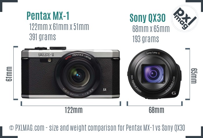 Pentax MX-1 vs Sony QX30 size comparison