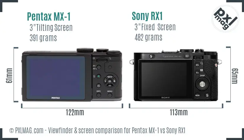 Pentax MX-1 vs Sony RX1 Screen and Viewfinder comparison Pentax MX-1 vs Sony RX1 Screen and Viewfinder comparison