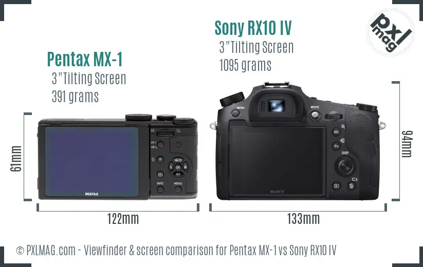 Pentax MX-1 vs Sony RX10 IV Screen and Viewfinder comparison