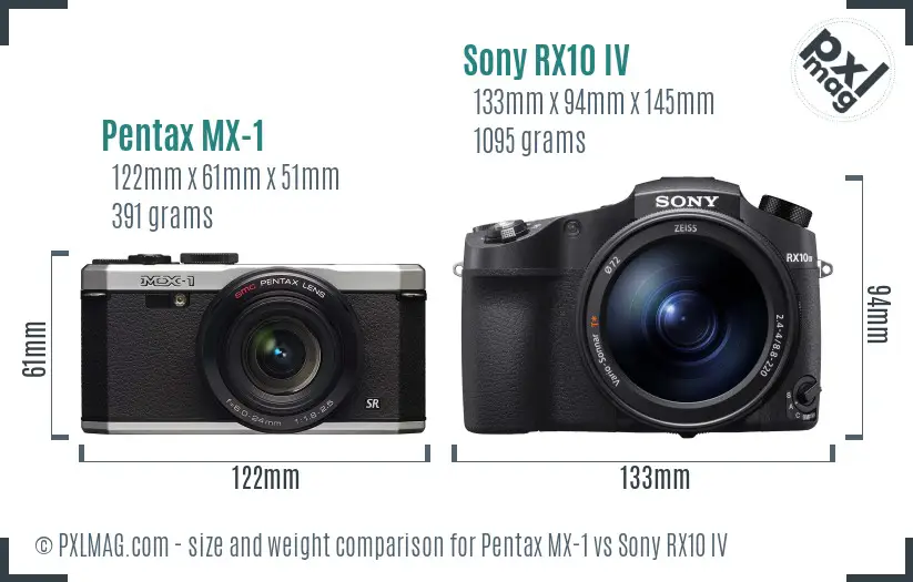 Pentax MX-1 vs Sony RX10 IV size comparison
