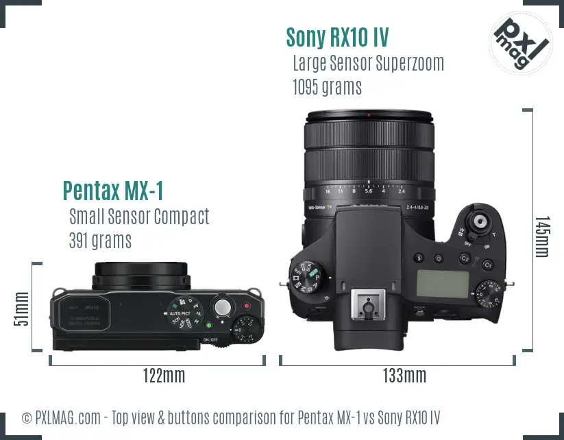 Pentax MX-1 vs Sony RX10 IV top view buttons comparison