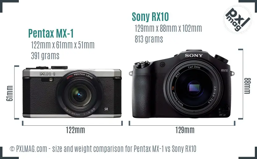Pentax MX-1 vs Sony RX10 size comparison