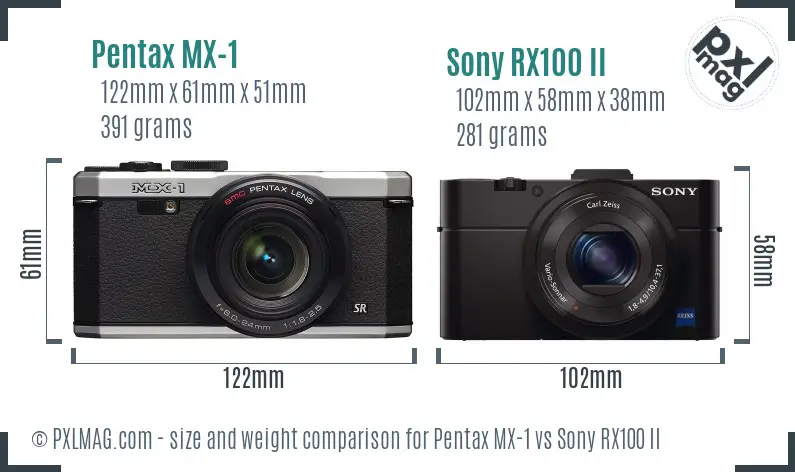 Pentax MX-1 vs Sony RX100 II size comparison Pentax MX-1 vs Sony RX100 II size comparison
