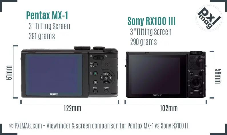 Pentax MX-1 vs Sony RX100 III Screen and Viewfinder comparison Pentax MX-1 vs Sony RX100 III Screen and Viewfinder comparison