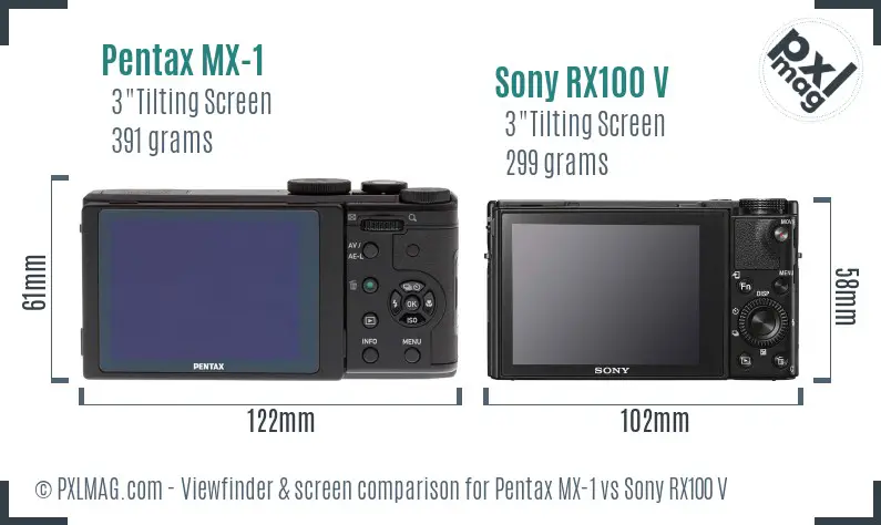 Pentax MX-1 vs Sony RX100 V Screen and Viewfinder comparison