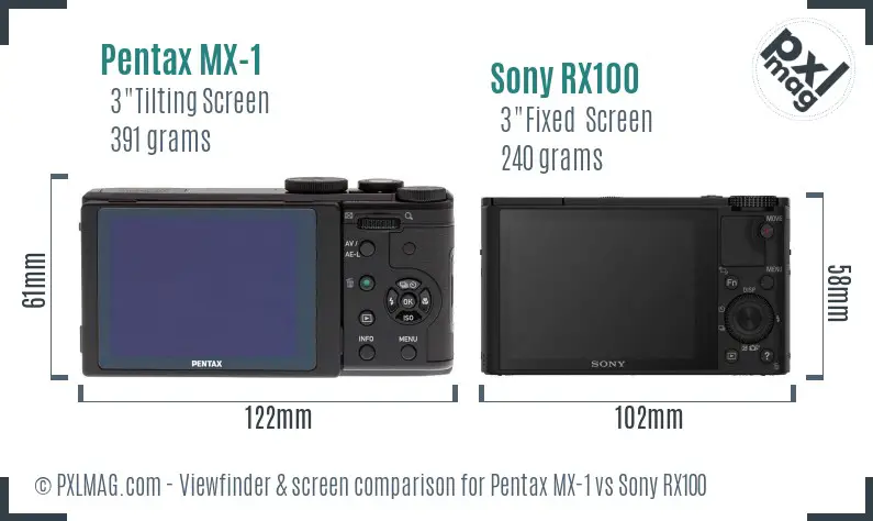 Pentax MX-1 vs Sony RX100 Screen and Viewfinder comparison Pentax MX-1 vs Sony RX100 Screen and Viewfinder comparison