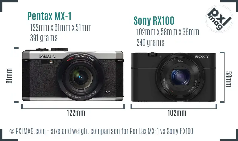 Pentax MX-1 vs Sony RX100 size comparison Pentax MX-1 vs Sony RX100 size comparison