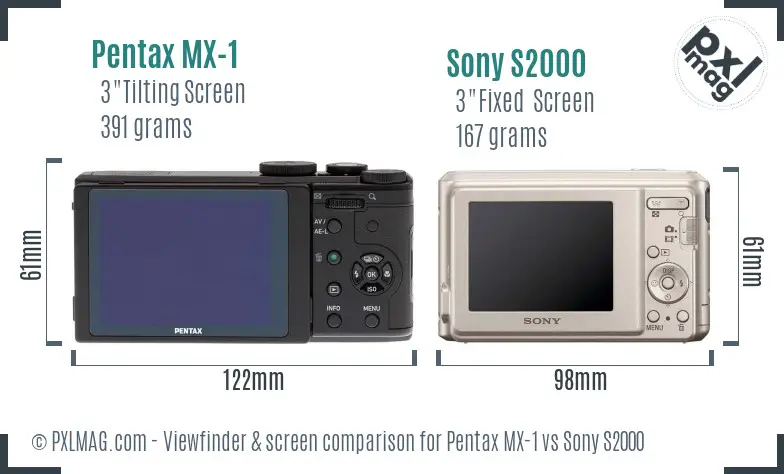 Pentax MX-1 vs Sony S2000 Screen and Viewfinder comparison