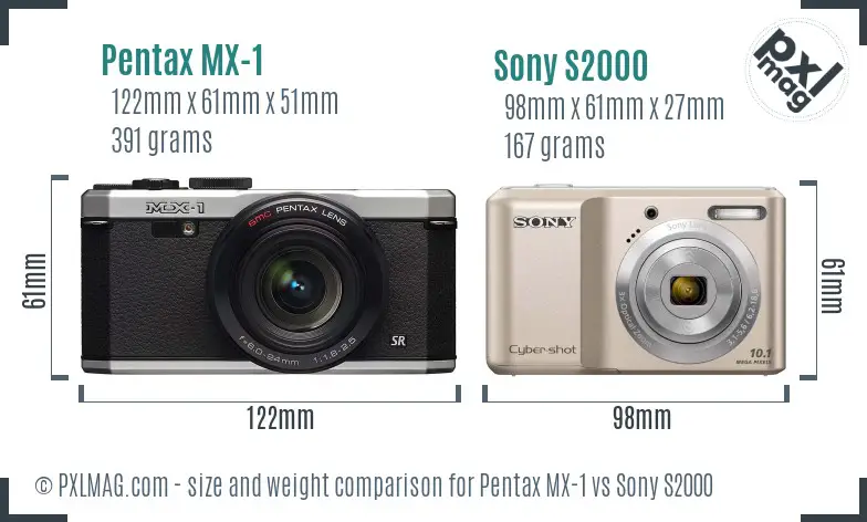 Pentax MX-1 vs Sony S2000 size comparison
