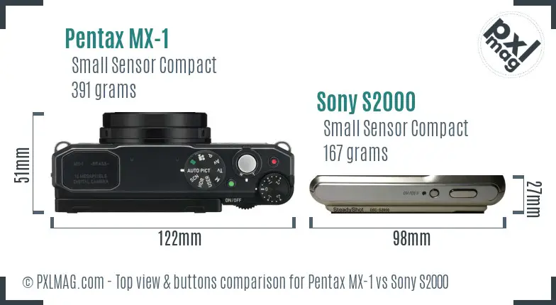 Pentax MX-1 vs Sony S2000 top view buttons comparison
