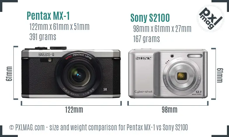 Pentax MX-1 vs Sony S2100 size comparison