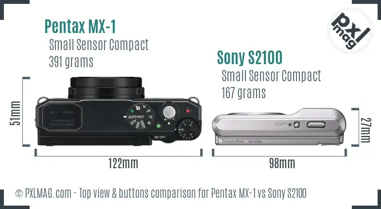 Pentax MX-1 vs Sony S2100 top view buttons comparison