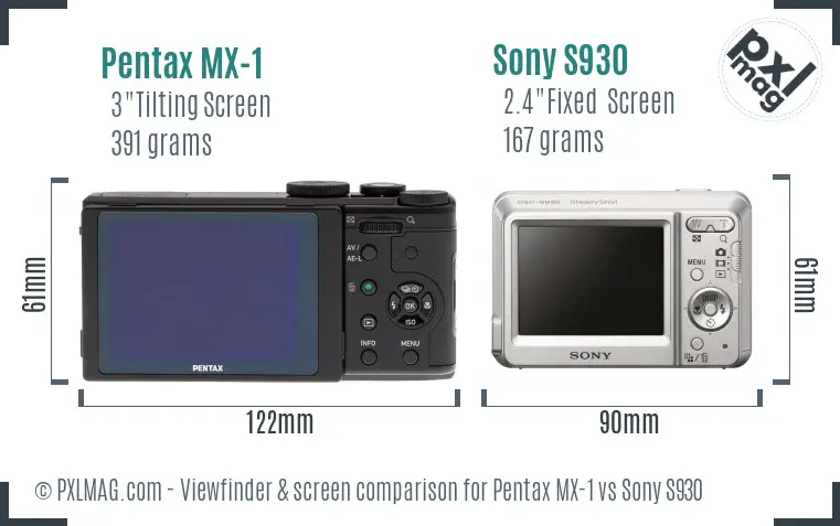 Pentax MX-1 vs Sony S930 Screen and Viewfinder comparison