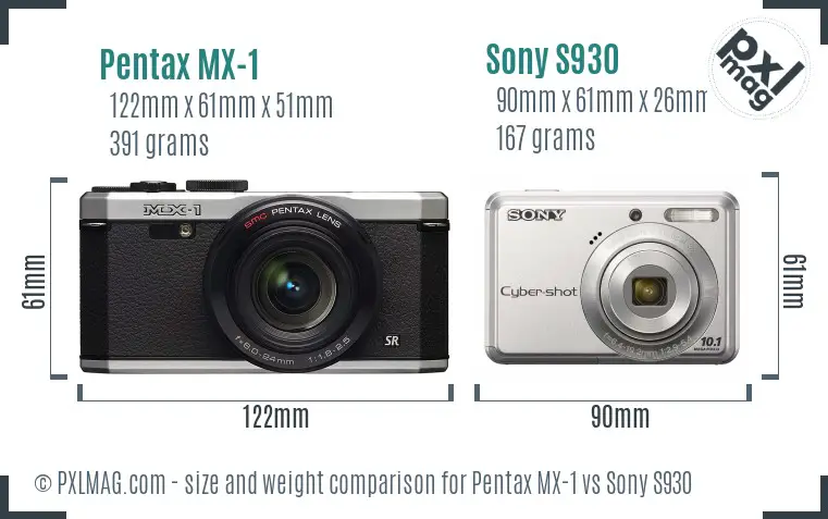 Pentax MX-1 vs Sony S930 size comparison