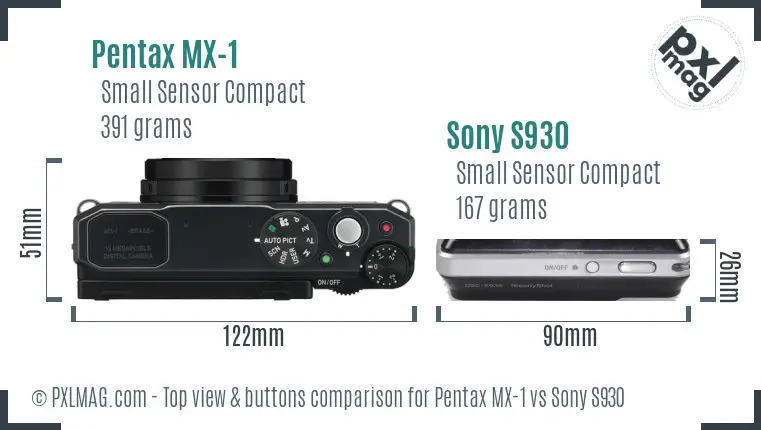 Pentax MX-1 vs Sony S930 top view buttons comparison