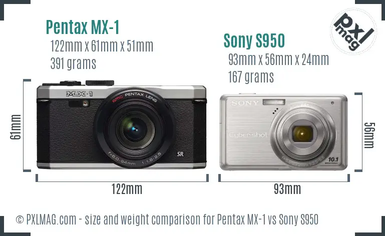 Pentax MX-1 vs Sony S950 size comparison