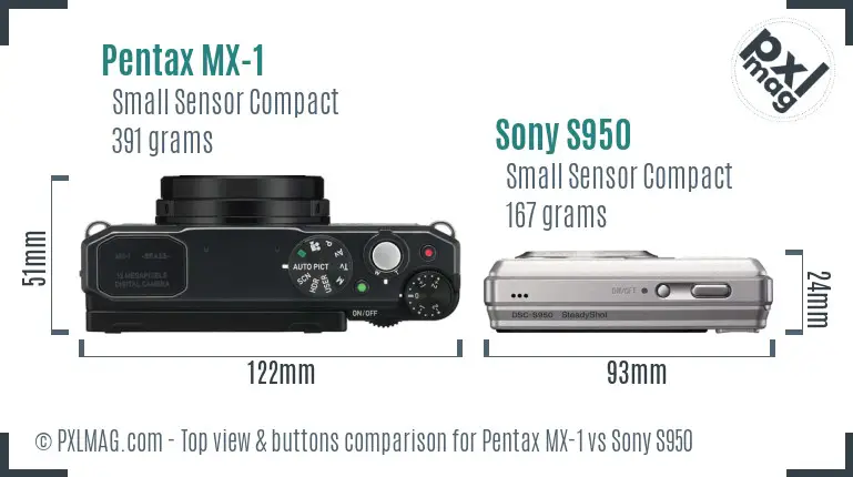 Pentax MX-1 vs Sony S950 top view buttons comparison