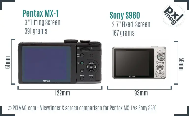 Pentax MX-1 vs Sony S980 Screen and Viewfinder comparison
