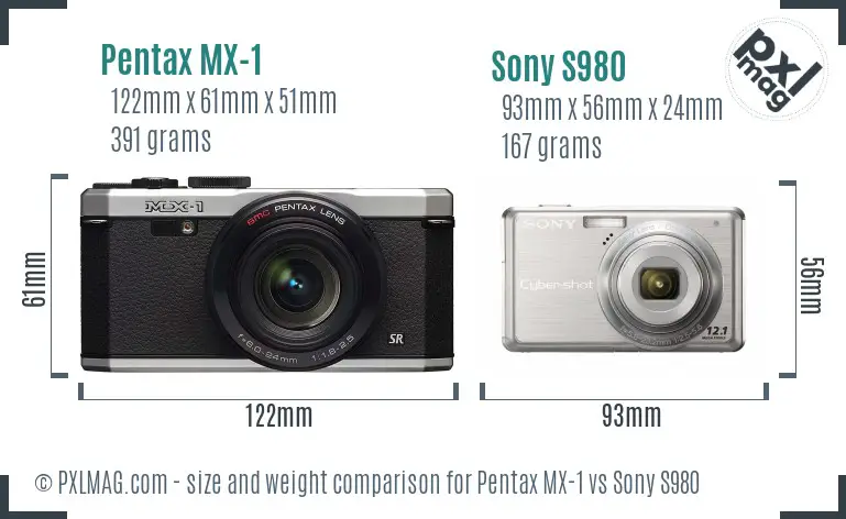 Pentax MX-1 vs Sony S980 size comparison
