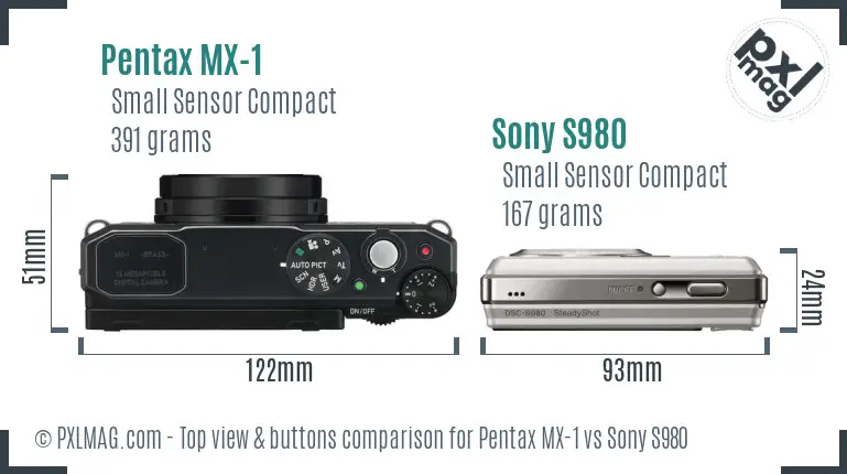 Pentax MX-1 vs Sony S980 top view buttons comparison
