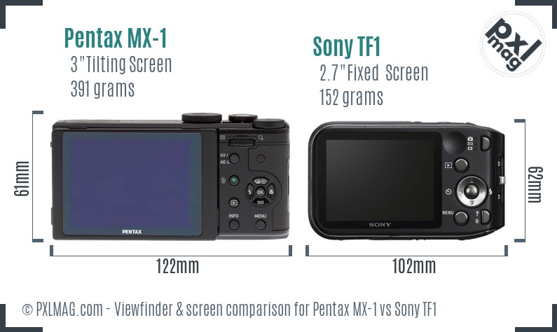 Pentax MX-1 vs Sony TF1 Screen and Viewfinder comparison