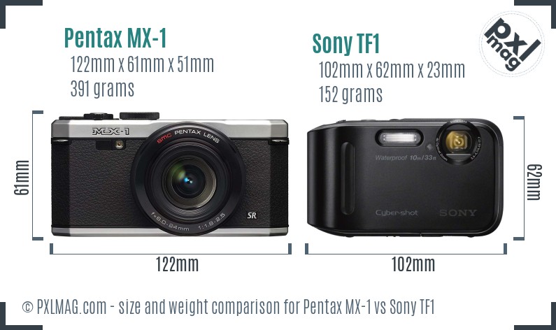 Pentax MX-1 vs Sony TF1 size comparison Pentax MX-1 vs Sony TF1 size comparison