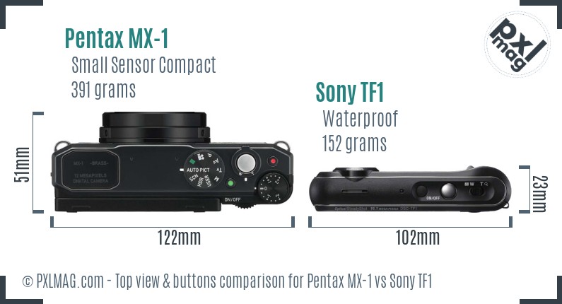 Pentax MX-1 vs Sony TF1 top view buttons comparison
