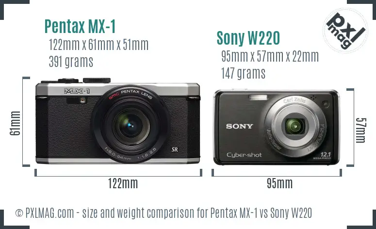 Pentax MX-1 vs Sony W220 size comparison